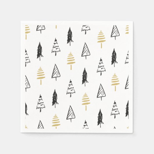 Serviette En Papier Arbre de Noël moderne Motif d'or noir (Devant)
