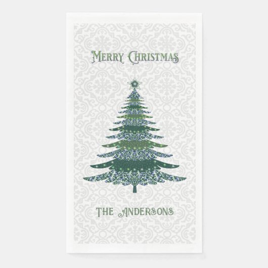 Serviette En Papier Arbre de Noël moderne Vert Blanc Personnalisé (Devant)