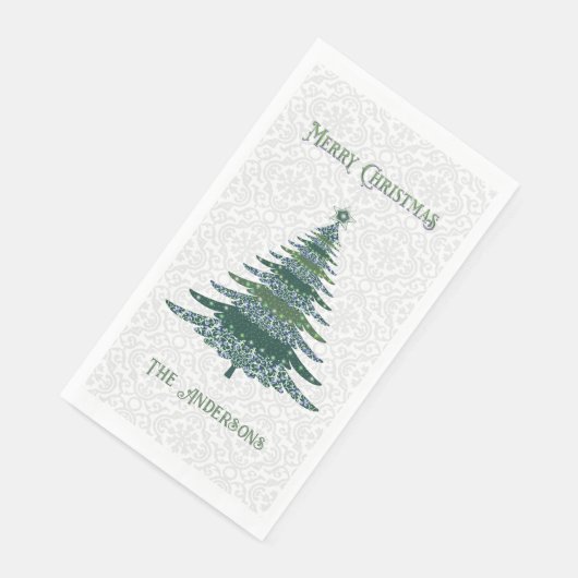 Serviette En Papier Arbre de Noël moderne Vert Blanc Personnalisé (Coin)
