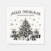 Serviette En Papier Arbre de Noël noir blanc élégant (Devant)