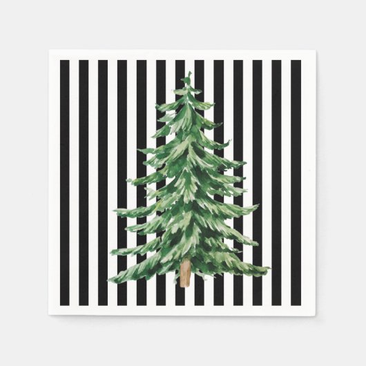 Serviette En Papier Arbre de Noël noir et blanc (Devant)