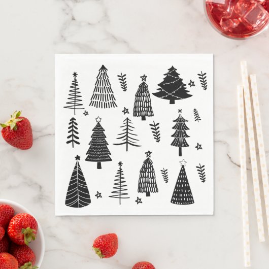 Serviette En Papier Arbre de Noël noir et blanc moderne (En situation)