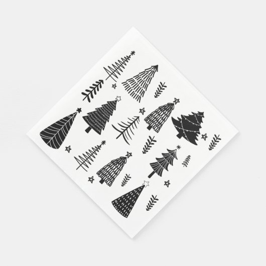 Serviette En Papier Arbre de Noël noir et blanc moderne (Coin)