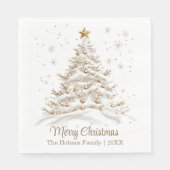 Serviette En Papier Arbre de Noël or et blanc avec nom de famille (Devant)