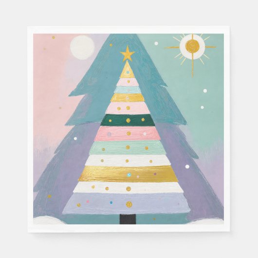 Serviette En Papier Arbre de Noël Pastel Céleste (Devant)