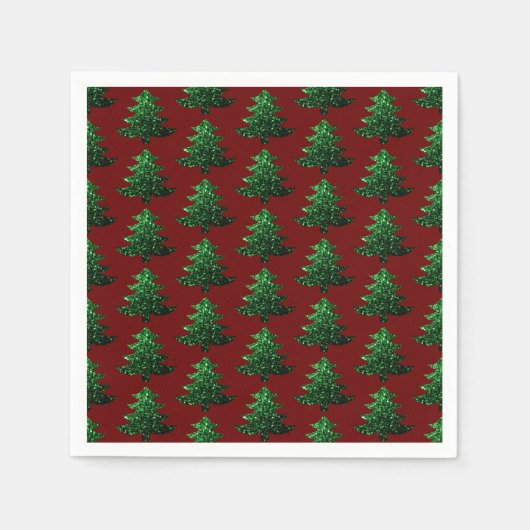 Serviette En Papier Arbre de Noël pétillant vert motif rouge foncé (Devant)