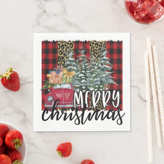Serviette En Papier Arbre de Noël Plaid Buffalo Rouge (En situation)