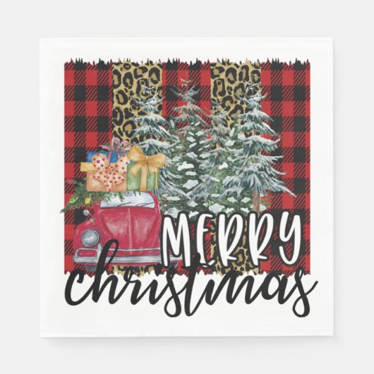 Serviette En Papier Arbre de Noël Plaid Buffalo Rouge (Devant)