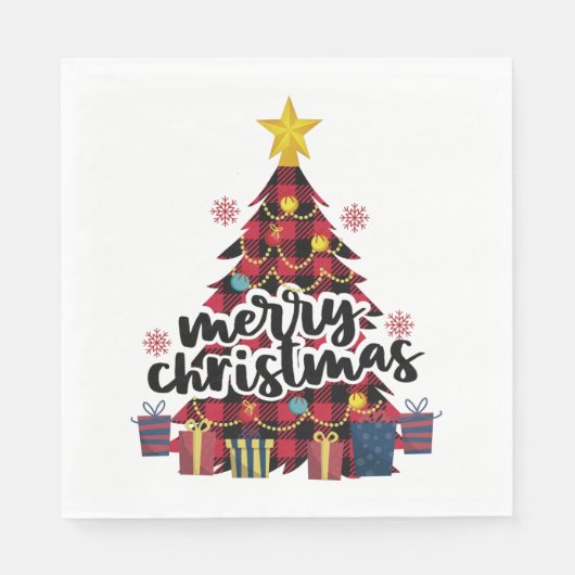 Serviette En Papier Arbre de Noël Plaid Buffalo Rouge (Devant)