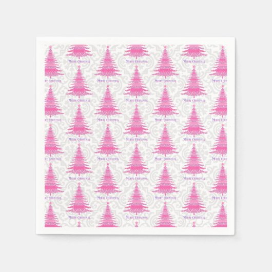 Serviette En Papier Arbre de Noël rose élégant (Devant)