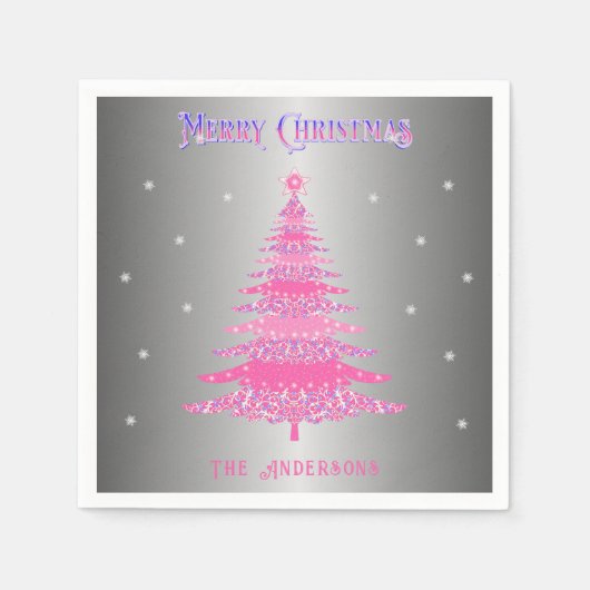 Serviette En Papier Arbre de Noël rose moderne Nom personnalisé Huile  (Devant)