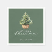 Serviette En Papier Arbre de Noël rustique dans un panier vert poussié (Devant)