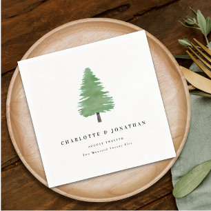 Serviette En Papier Arbre de Noël simple à l'aquarelle Mariage en forê