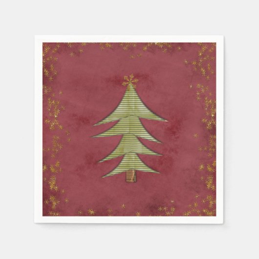 Serviette En Papier Arbre de Noël sur l'Arrière - plan rouge (Devant)