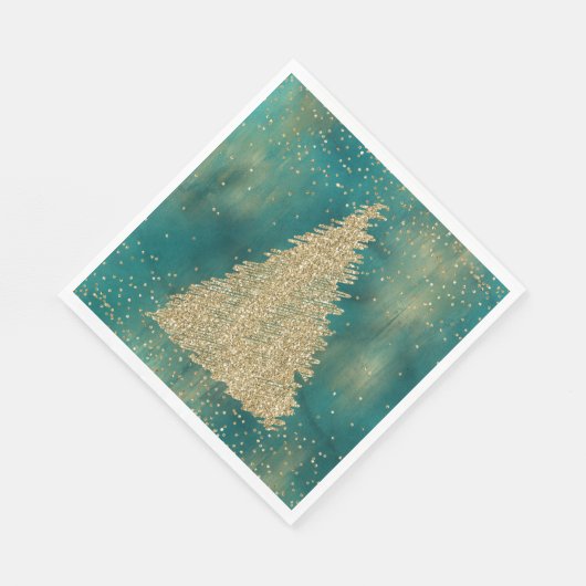Serviette En Papier Arbre de Noël turquoise Parties scintillant verte (Coin)