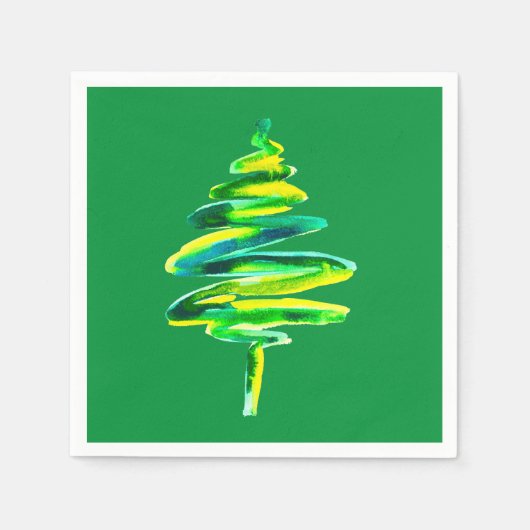 Serviette En Papier Arbre de Noël vert aquarelle abstraite (Devant)