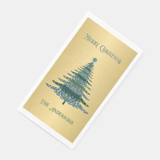 Serviette En Papier Arbre de Noël vert Nom personnalisé Gold Fusion (Coin)