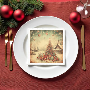 Serviette En Papier Arbre de Noël Vintage