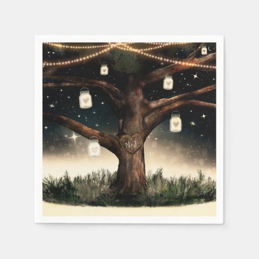 Serviette En Papier Arbre de nuit rustique avec lumières et mâchoires (Devant)