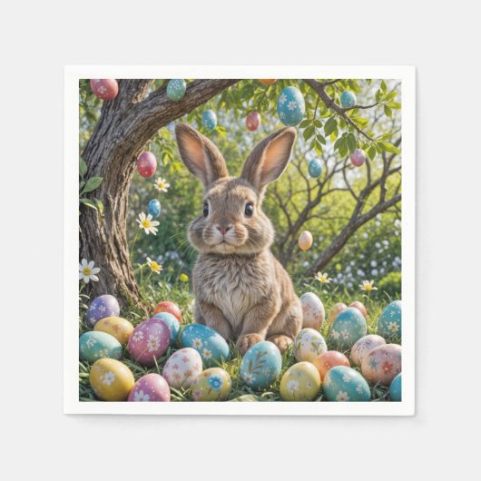 Serviette En Papier Arbre de Pâques avec lapin (Devant)
