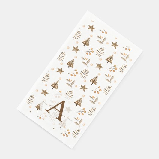 Serviette En Papier Arbre de pin aquarelle rustique baies d'hiver Noël (Coin)