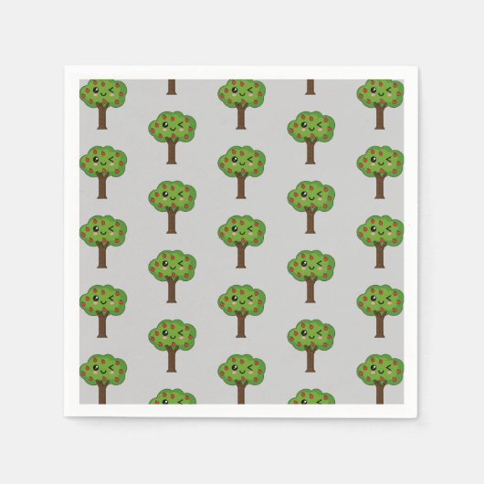 Serviette En Papier Arbre de pomme souriant Kawaii (Devant)