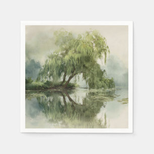 Serviette En Papier Arbre de saule serein Réflexion Nature Art (5)