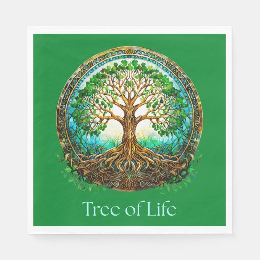Serviette En Papier Arbre de vie celtique en vert émeraude (Devant)