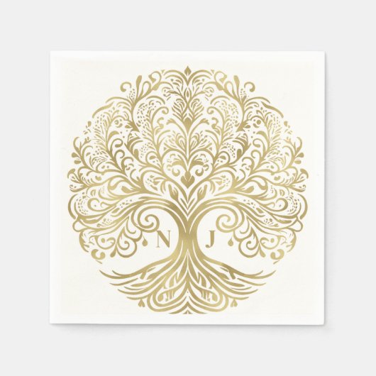 Serviette En Papier Arbre de vie Cream & Gold Celtic Mariage (Devant)