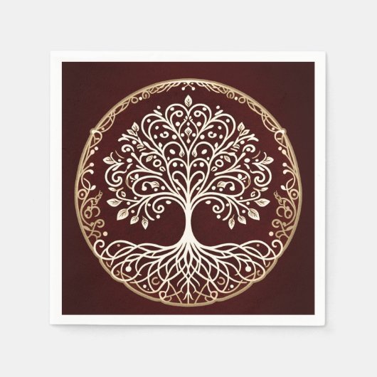Serviette En Papier Arbre de vie Rustique rouge foncé Mariage celtique (Devant)