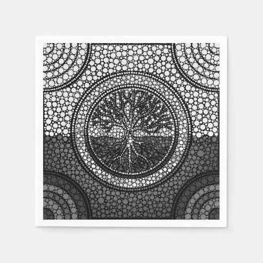 Serviette En Papier Arbre de vie - Yggdrasil - Dot Art Grayscale (Devant)