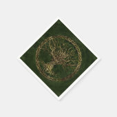 Serviette En Papier Arbre de vie -Yggdrasil -vert et or (Coin)