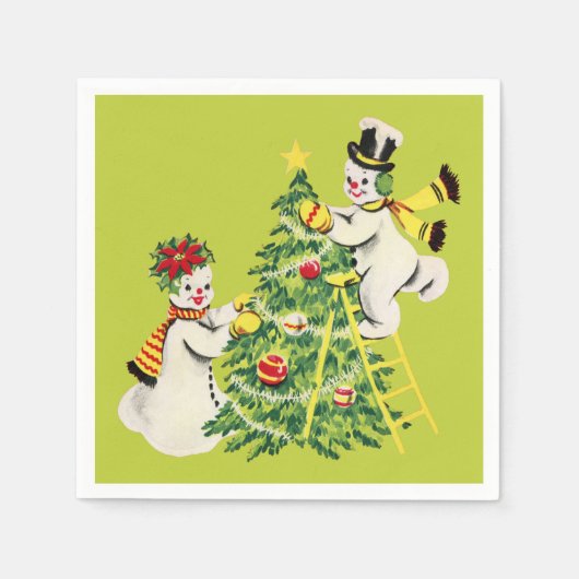 Serviette En Papier Arbre décoré de neiges rétro pour Noël (Devant)