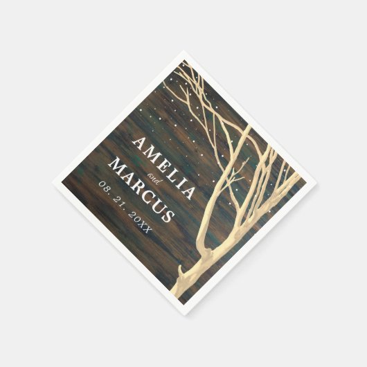 Serviette En Papier Arbre d'hiver rustique Mariage en bois foncé (Coin)