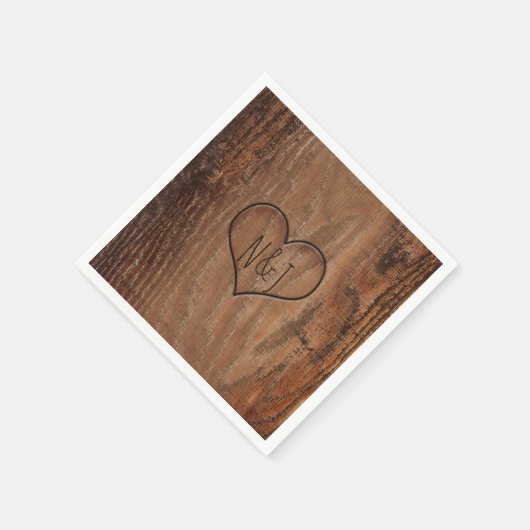 Serviette En Papier Arbre en bois sculpté dans le coeur Mariage rustiq (Coin)
