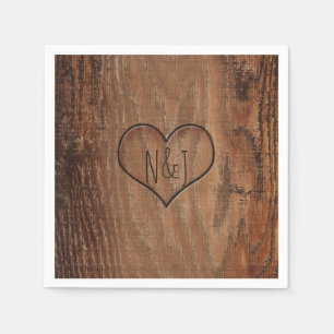 Serviette En Papier Arbre en bois sculpté dans un cœur Mariage rustiqu