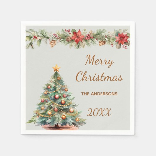 Serviette En Papier Arbre garland rouge floraux vert fête de Noël (Devant)