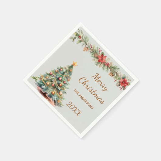 Serviette En Papier Arbre garland rouge floraux vert fête de Noël (Coin)