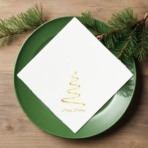Serviette En Papier Arbre moderne de Noël - or&blanc - diagonale