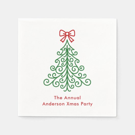 Serviette En Papier Arbre simple avec bow Noël moderne (Devant)