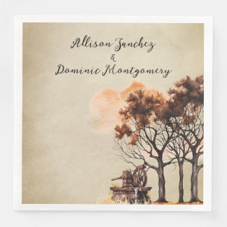 Serviette En Papier Arbres de ferme rustiques mariage automnal romanti
