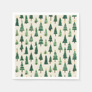 Serviette En Papier Arbres de Noël à l'aquarelle Fêtes des pins vert