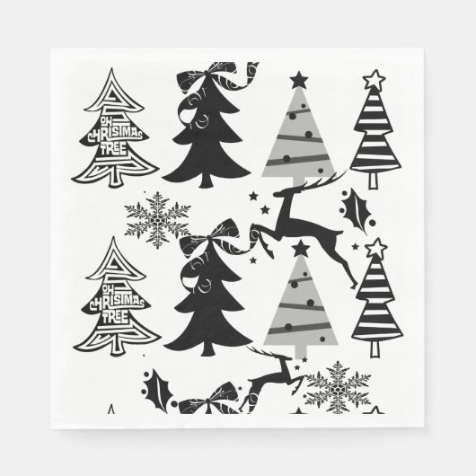 Serviette En Papier Arbres de Noël Balck & Papier blanc serviettes (Devant)