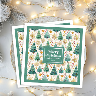 Serviette En Papier Arbres de Noël Cozy Napkins Rustiques Rouge Vert O