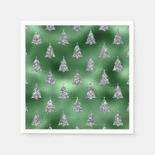 Serviette En Papier Arbres de Noël Elegant Vert & Faux Argent