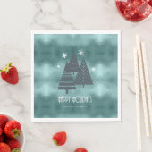 Serviette En Papier Arbres de Noël et flocons de neige Turquoise ID863 (En situation)
