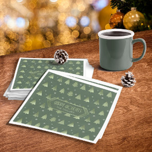 Serviette En Papier Arbres de Noël et Snowflakes Motif Green ID863