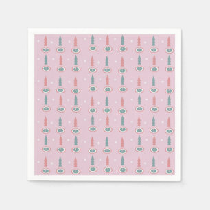 Serviette En Papier Arbres de Noël Flocons de neige Rose Vert