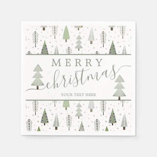 Serviette En Papier Arbres de Noël modernes Script MERRY NOËL (Devant)