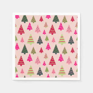 Serviette En Papier Arbres de Noël roses et verts